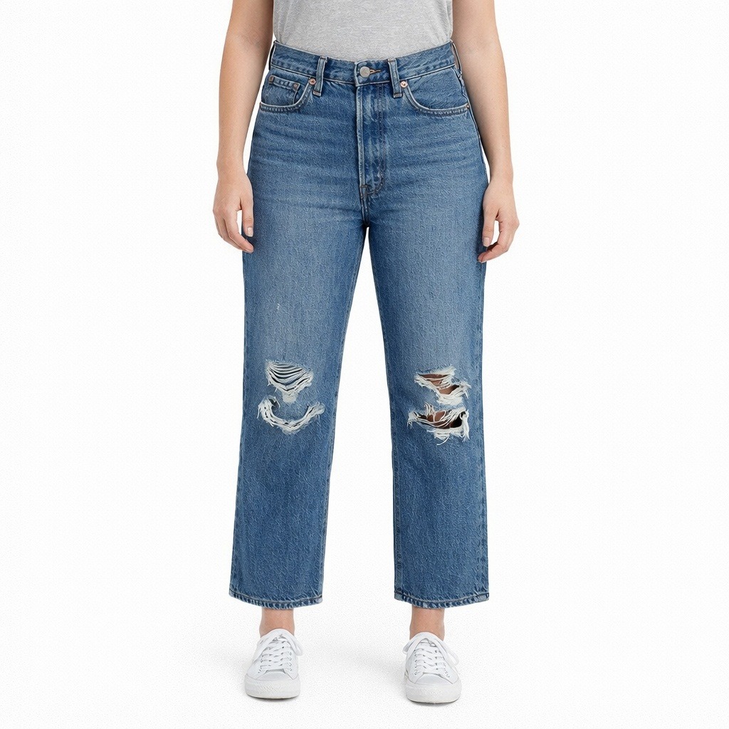 Levi's Ribcage Straight Ankle Jeans Medium Wash High Rise Distressed Size 30